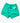 Green drawstring shorts with pockets and tags, flat lay on white background.